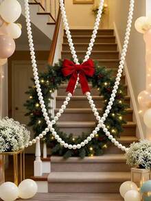 5/10/30PCS Elegant Pearl Christmas Wreath, Faux Pearl Beaded Hanging Decoration, Suitable For Christmas Tree, Fireplace Mantel, Stairs, Door Frame And Wall Decoration, Vintage Bohemian Style Winter Holiday Decor, Suitable For Living Room, Bedroom, Party Arrangement Christmas Decoration Hanging Ornament - White - View 4