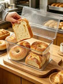 1pc/Transparent PET Bread Storage Box, Flip Lid Airtight Bread Toast Box, Moisture-Proof Dust-Proof Fresh-Keeping Kitchen Countertop Food Storage Container, Home Baking Pastries, Cakes, Cookies, Croissants, Bagels, Cinnamon Rolls, Baguettes, Etc. Meal Prep, Refrigerator Storage, Kitchen Accessories. - Transparent - View 3