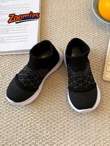 1 par de zapatillas tipo calcetín lindas y de moda para niños y niñas, la mejor opción para la temporada de regreso a clases, estilo minimalista versátil, suela suave antideslizante transpirable y resistente al desgaste, adecuadas para uso diario, salidas, escuela, vacaciones y uso casual. - Negro - Ver 2