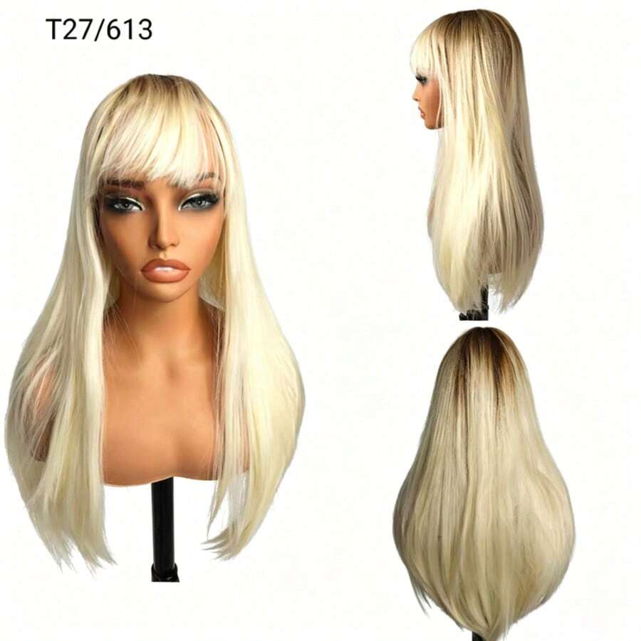 Long, Straight Wig With Bangs - Heat-Resistant Fiber, Suitable For Daily Use, 60 Cm, 280 G, KAYANE - Blonde Ombre - View 1