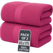 H&R Set Of 2 Jumbo Extra Large Bath Sheets – 85 X 175 Cm Super Soft, Highly Absorbent, Quality Towels For Bathroom, Spa, Gym & Hotel Use - Hot Pink - View 1