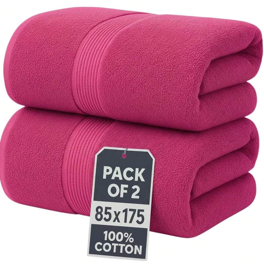 H&R Set Of 2 Jumbo Extra Large Bath Sheets – 85 X 175 Cm Super Soft, Highly Absorbent, Quality Towels For Bathroom, Spa, Gym & Hotel Use - Hot Pink - View 1