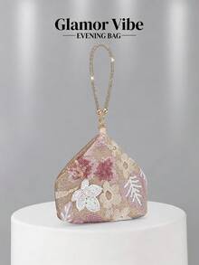 Evening Party Sequin Clutch Bag, (Random Pattern) Sequin Embroidery Craft, 3D Floral Design, Essential Wedding Supplies, Valentine's Day Gift, Suitable For Weddings, Evening Parties And Other Formal Occasions, Also As A Versatile Accessory For Daily Outfits. - Pink - View 7