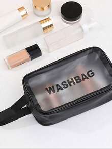 Bolsa de cosméticos, bolsa de aseo, bolsa de viaje, bolsa de cosméticos portátil impermeable de PU, bolsa de natación, artículo esencial de viaje para mujeres, bolsa de cosméticos transparente impermeable, puede contener cosméticos, artículos de aseo, accesorios de herramientas, temporada de regreso a la escuela (1 pieza/juego de 3 piezas negro), adecuada para vacaciones en la playa, baño, uso en el dormitorio, gran capacidad - Negro - Ver 5