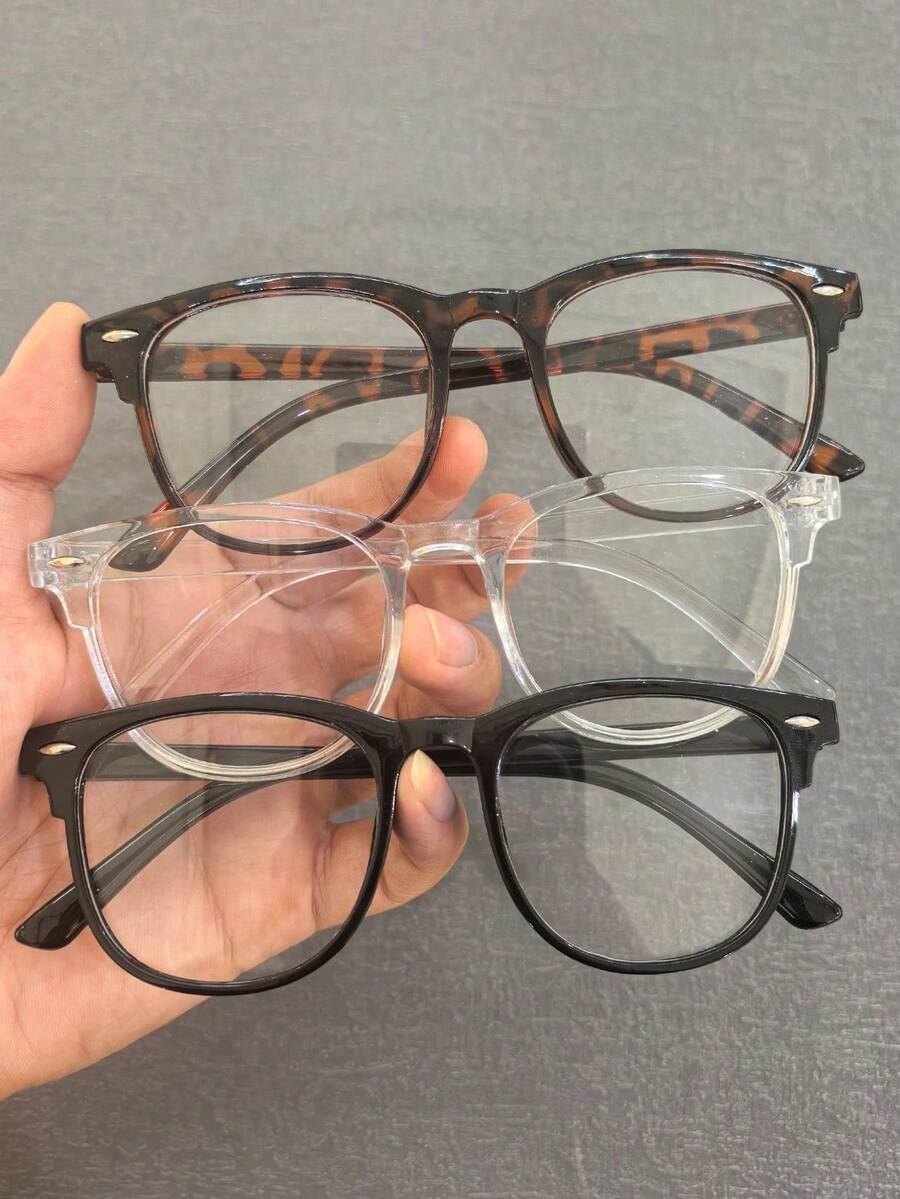 1/3 Pairs Women's Solid Color Minimalist Round Glasses, Made Of TR Material, Lightweight And Portable, Y2K Style Design, Suitable For Daily Commute, School, Gaming, Party And Other Occasions, Fashionable And Practical