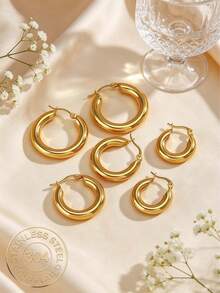 1 Par de Brincos de Argola Redonda Grossa - Brincos Femininos de Estilo Luxo da Moda, Adequados para Festas, Encontros e Uso no Trabalho. Brincos Femininos, Brincos Dourados, Brincos de Verão, Brincos de Aço Inoxidável, Brincos Elegantes, Brincos Pendentes. Estilo Luxo da Moda, Adequado para Mulheres Usarem, Aplicável para Festas, Encontros e Ocasiões de Trabalho em Escritório - Dourado - Visão 14