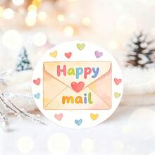 48/24 Autocollants circulaires | Texte << Happy Mail », design d'enveloppe aquarelle et cœur arc-en-ciel, parfait pour sceller les enveloppes, l'emballage cadeau, la décoration faite main, les sacs cadeaux et les étiquettes de cartes de vœux, la production de bijoux, l'affichage et les fournitures d'emballage - rond - Voir 8