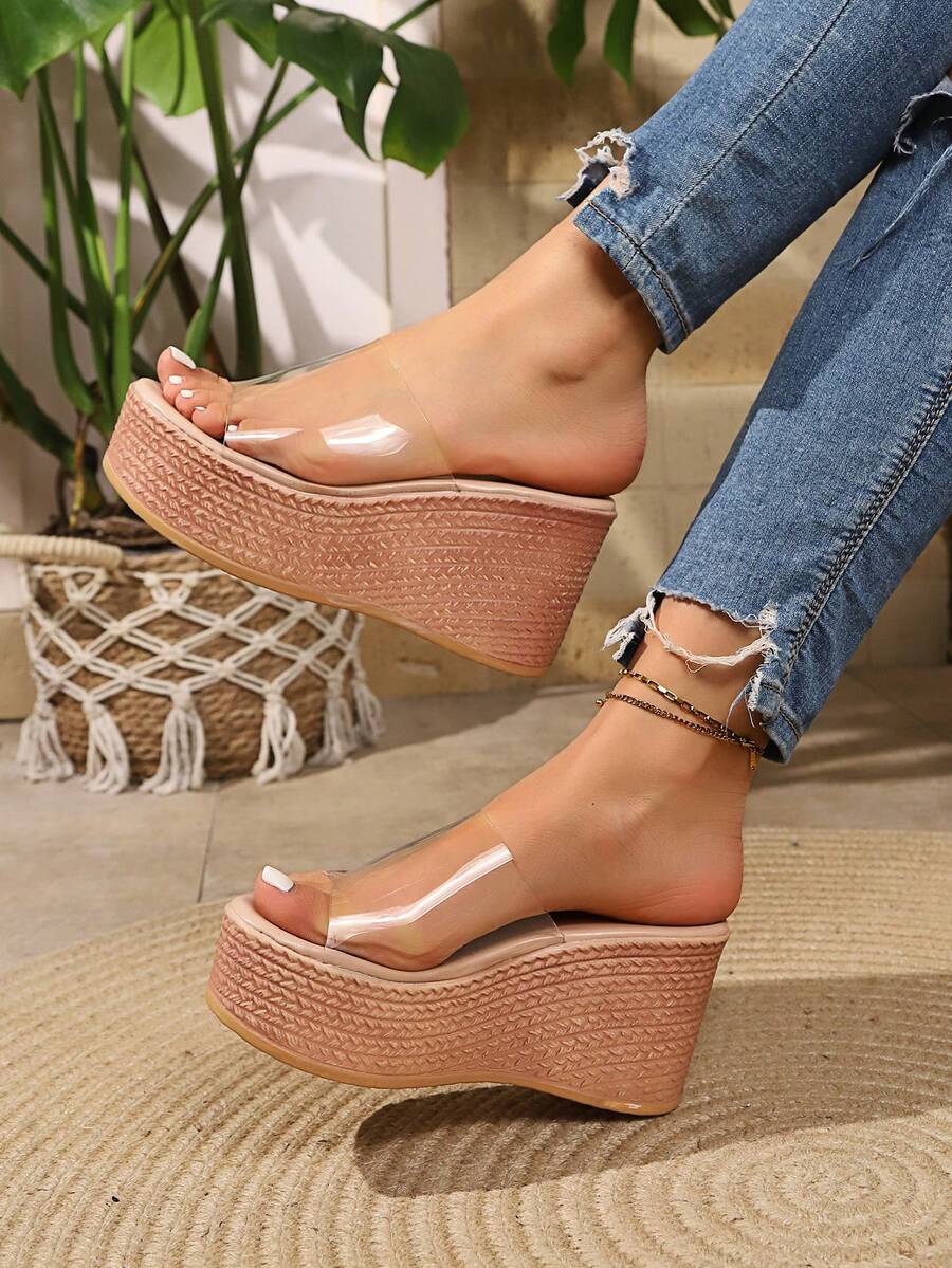 Women's Wedge Platform Sandals, Casual Vacation Style Leopard Print Thick Sole Slippers, Fashionable Elegant Platform Sole