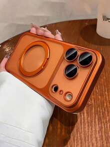 Luxury Matte Electroplated 360 Magnetic Bracket Holder Phone Case Compatible With IPhone 17 ProMax 17Pro 17 16 15 14 13 Pro Max Camera Lens Protector Shockproof Cover - Orange - View 3
