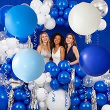 Globos Gigantes de 36 Pulgadas, Blanco, Azul Claro, Azul. Globos de Látex Azul Real, 4/6/8/10 piezas Globos de Látex Redondos Grandes, Adecuados para Aniversario, Cumpleaños, Boda, Revelación de Género y Decoraciones de Fiesta de Bautizo de Bebé - Traje azul oscuro y azul claro - Ver 7