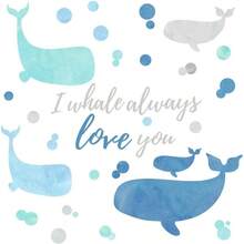RMK3609SCS I Whale Love You - Calcomanas de pared gigantes de 9x 17.5 pulgadas - Azul / Patchwork - Ver 3