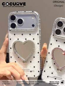 Cocurve Premium Shell Pattern Polka Dot Glitter Heart Mirror Makeup Case Compatible With IPhone 17 Pro Max/17 Pro/17/16 Pro/16/16 Pro Max/15 Pro/15 Pro Max/14 Pro/14 Pro Max/14/13 Pro Max/13 Pro/13/12 Pro Max/11 Shockproof IMD Protective Cover Fashion Phone Case Perfect Gift For Girlfriend And Best Friend - Multicolor - View 3