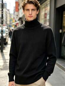 Manfinity Mode Men's Turtleneck Sweater, For Fall And Winter - Black - View 2