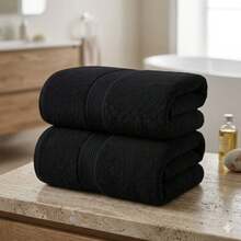 H&R Set Of 2 Jumbo Extra Large Bath Sheets – 85 X 175 Cm Super Soft, Highly Absorbent, Quality Towels For Bathroom, Spa, Gym & Hotel Use - Black - View 2