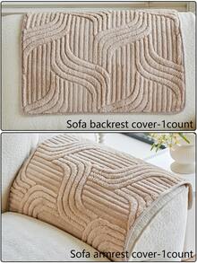 1pc Solid Color Wavy Plush Pet Sofa Cover, All-In-One Wavy Pattern Sofa Protector For Dogs And Cats, Non-Slip Washable Furniture Cover - Khaki - View 9