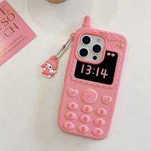 SANRIO Creative 3D Button Retro Phone Style Case Compatible With IPhone 16/17 Pro Max, 16P, 15P, Cute Sweet Girly Soft Shockproof Protective Cover - Watermelon Pink - View 1