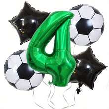 5pcs/Set Globos de Foil Verde Número 0-9 de 32 Pulgadas y Globos de Foil Redondos con Patrón de Estrella Negra/Balón de Fútbol de 18 Pulgadas, Globos de Decoración para Fiesta de Evento con Tema de Competición de Fútbol de la Copa del Mundo y Campus - Ver 7