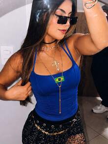 Women's Corset, Cropped Tank Top With Spaghetti Straps, Brazil World Cup 2026 Hexa, Double Premium Suplex Corset. - 藍色 - 查看 3