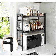 1pc Adjustable Heavy Duty Carbon Steel Kitchen Storage Rack And Microwave Oven Stand, Suitable For PC. Space-Saving Carbon Steel Structure. Kitchen, Pantry. Home Chef Assistant. Rust-Proof Material. Apartment Living. - Multicolor - View 11