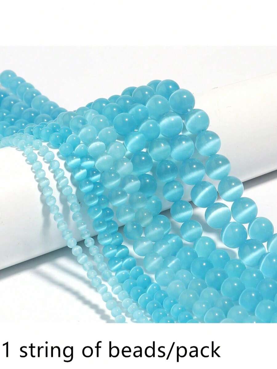 1條湖藍貓眼石珠子,可用於diy項鍊、手鍊、珠寶製作