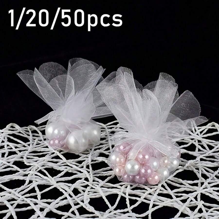 1/20/50个圆形花卉蕾丝透明欧根纱袋，白色透明欧根纱首饰袋，带抽绳，婚礼糖果礼品袋，圣诞节透明欧根纱迷你礼品袋，首饰袋，婚礼派对香囊袋，母亲节礼物，毕业派对用品 - 多色 - 查看 1