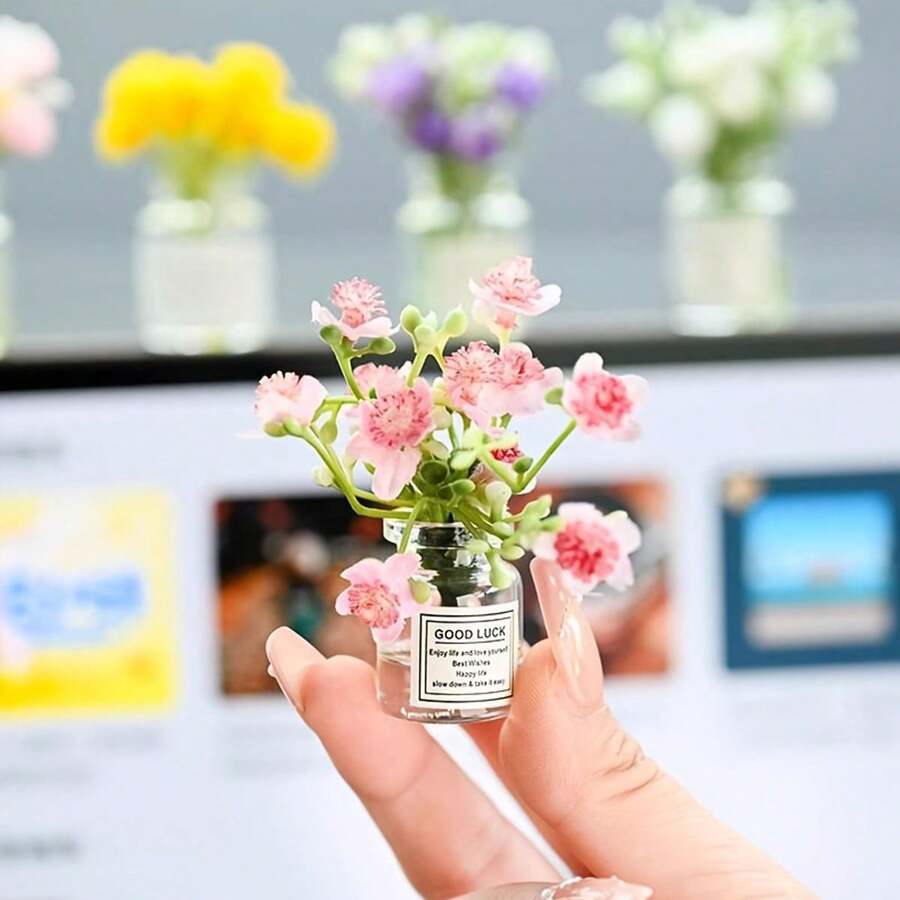 1 pieza/3 piezas Exquisito jarrón artificial en miniatura con ramo de flores mini, adecuado para micro paisaje de escritorio del hogar, decoración interior de automóvil, paleta de colores frescos, crea una decoración de micro escena estética, regalo práctico y atento de Navidad/Año Nuevo/Agradecimiento, lleno de atmósfera, se usa para decoración interior de automóvil, exhibición de ventana en miniatura, manualidades DIY, accesorios de fotografía y decoración de mesa del hogar - Multicolor - Ver 1