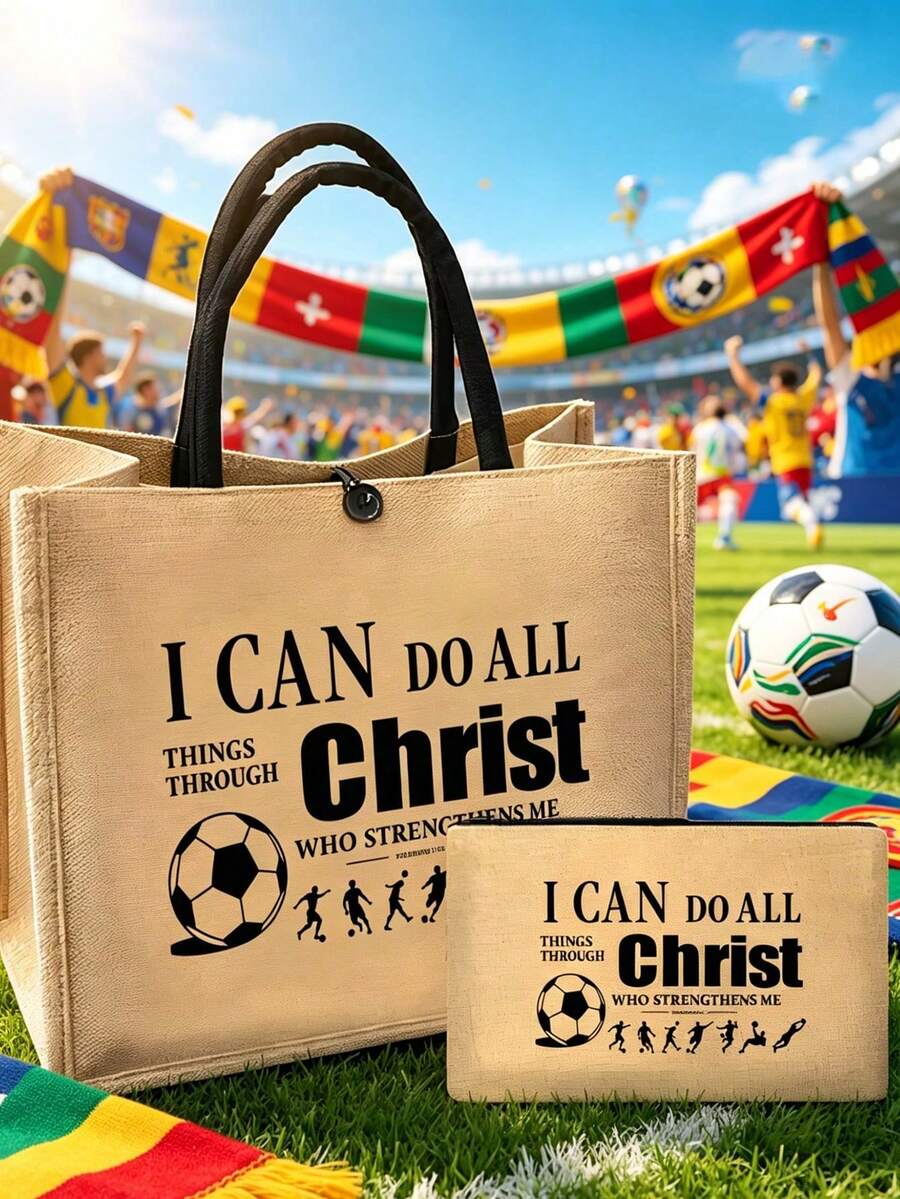 Túi Tote Khóa World Cup, In "Tôi Có Thể Làm Mọi Thứ Qua Người Ban Sức Mạnh Cho Tôi", Vải Không Dệt Nhẹ May Hai Đường, Có Khóa Khóa Chắc Chắn, Phù Hợp Cho Trận Đấu Bóng Đá, Sự Kiện Nhà Thờ, Đi Làm, Du Lịch, Lý Tưởng Cho Phụ Nữ Sùng Đạo, Người Đam Mê Bóng Đá, Sinh Viên, Có Thể Chứa Tài Liệu A4, Máy Tính Xách Tay, Đồ Dùng Thiết Yếu Hàng Ngày - Nhiều màu - Xem 1