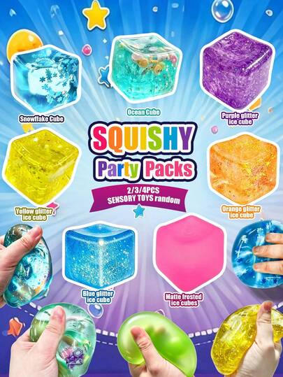 4pcs/Set Summer Ice Cube Maltose Stress Relief Fidget Toys, Randomly Shipped, Sensory Set, Snowflake, Ocean Series And Frosted Ice Cube, Creative Slow Rebound Squeeze Toys, Party Gifts, 8 Different Styles, Multi-Piece Party Favor Bag