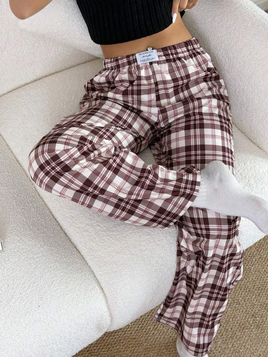 de estar por casa de mujer con estampado a cuadros, cintura elástica y pierna recta, para invierno y Navidad - Multicolor - Ver 1