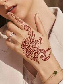 High-Quality Floral Pattern Henna Tattoo Stencils, Colorful Painting Temporary Hand Tattoo Stencils, Glitter Hollow Tattoo Stickers, Suitable For Body Art Painting Makeup Mandala Design - Multicolor - View 7