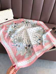 1PC Women's Fashion Floral Polka Dot Pattern Elegant Lightweight Silky Square Scarf Suitable For Dating, Travel, Party, Vacation Outfits - Multicolor - View 10
