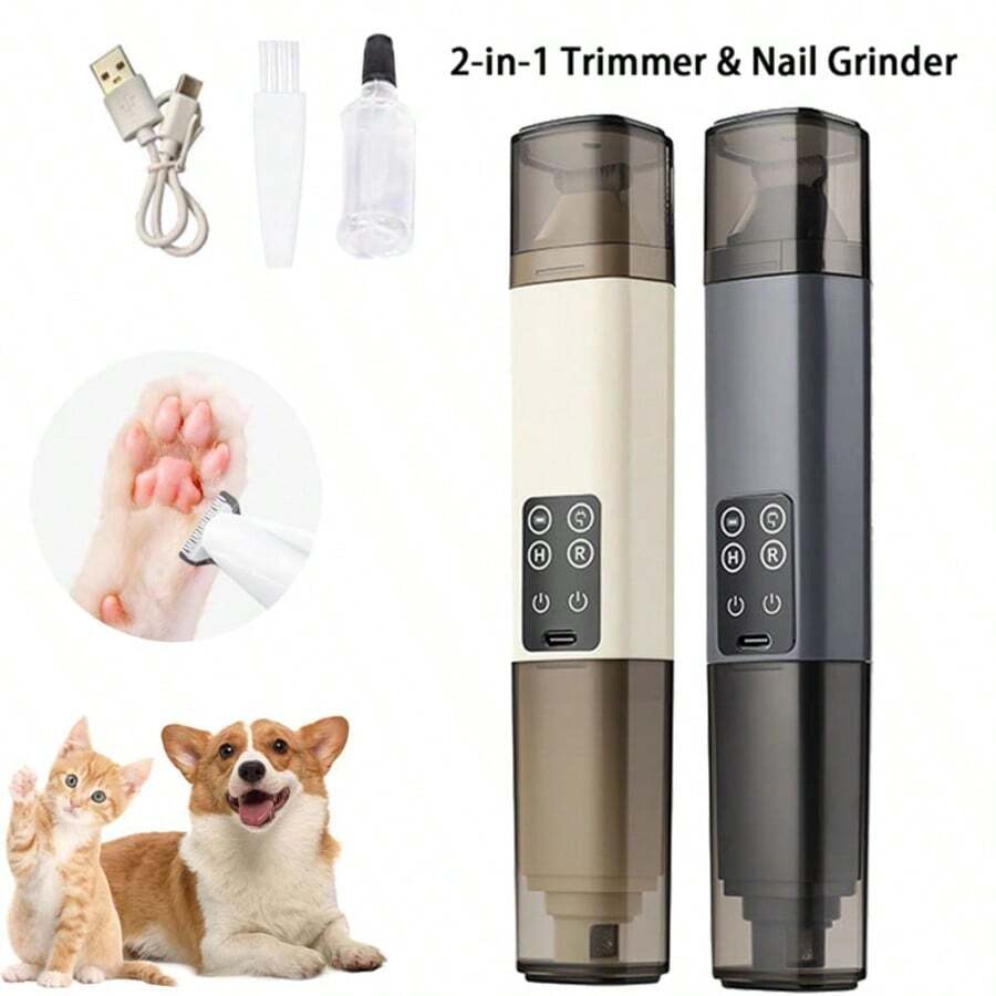 Rechargeable 2-In-1 Pet Grooming Kit With 19mm Blade, Low Noise 60dB, Suitable For Cats And Dogs - Hair Trimming And Nail Polishing Grooming Set