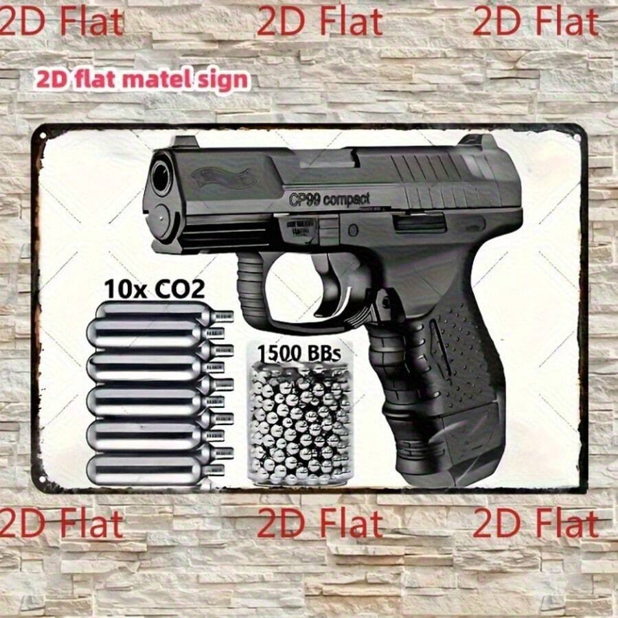 1件 8x12英吋金屬2D平面標誌,Walther P99「Too Funny」2D平面藝術品牌金屬牌,適合房間、酒吧或車庫裝飾,尺寸8英吋x12英吋,完美房間裝飾,2D平面 - A - 查看 1