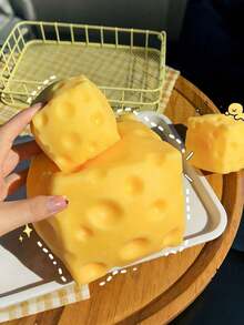 1pc Large Cheese Squishy, Soft Cheese Cube Squishy Sensory Toy, Slow Rebound Malleable Squeeze Ball Sensory Touch Toy For Adult Office Desk Stress Relief - A - View 7