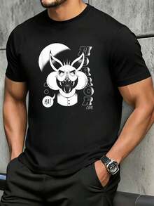T-shirt da uomo in cotone con stampa grafica, tessuto di alta qualità, vestibilità comoda, stile street hip-hop, design grafico - nero - Visualizzare 2