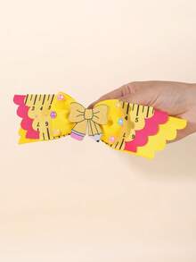 1pc Back To School Hair Bow For Girls Cute Pencil Ruler Bow Hair Clip Yellow Red Grosgrain Ribbon Hair Barrette Tees Hair Accessories - Yellow - View 5