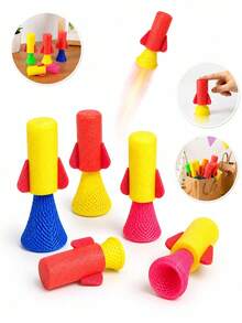 1/5/10pcs Colorful Foam Rocket Launcher, Space Theme Rocket Slingshot, Interactive Flying Rocket Toy, Mini Rocket Launcher Party Supplies, Birthday Party Favor Fillers, Carnival Prizes, Holiday Party Gifts, Christmas And Halloween Celebration Gifts, Indoor Outdoor Party Game Accessories - Bouncing Rocket - View 7