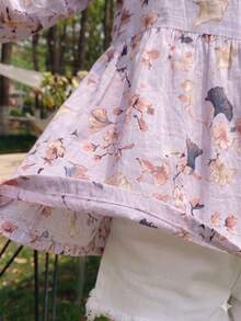 YUXIN 夏季新款宽松甜美七分袖圆领娃娃衫，时尚蝙蝠袖碎花衬衫 - 淡紫色 - 查看 11