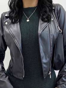 Stylish Women's Leather Jacket - Black - View 1