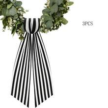 1 Pack/2 Packs Boxwood Wreath Belt Decorative Band, Used For Front Door Porch Decoration (Black And White Striped) - Black - View 11