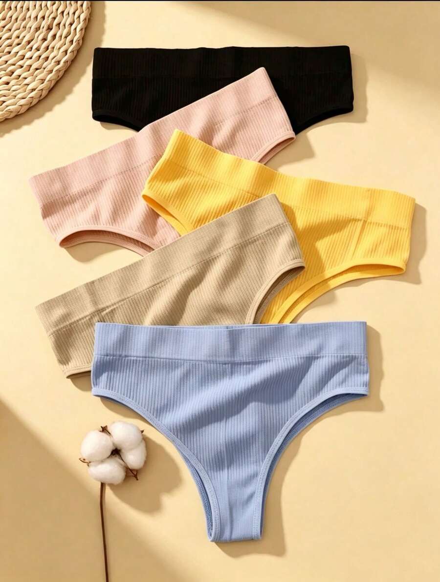 Set Of 3, 5, Or 6 Women's Ribbed Thong Panties, Seamless, Doesn't Show Under Clothes, Comfortable, Assorted Colors - 彩色 - 查看 1