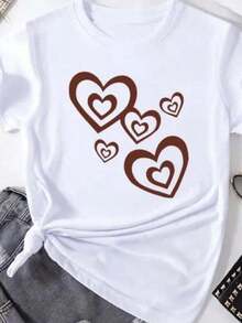 LXF2026 Camiseta Divertida con Estampado de Corazón de Leopardo para Mujer, Ropa Casual de Manga Corta, Camiseta de Moda Urbana con Cuello Redondo para Mujer XIAM - Blanco - Ver 1