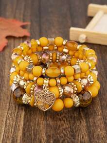 4件/組復古波希米亞風男女款彈性珠飾手鍊，旅行度假送友禮物，日常配戴飾品 - 黃色 - 查看 1