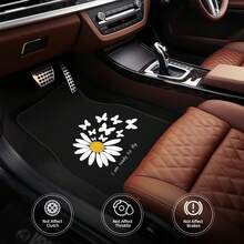 1pc/4pcs Car Floor Mats And Trunk Mats, Car Interior Mats, Car Protection Pads, Polyester Material, Daisy Print Style, Suitable For Truck/Sedan/SUV, Perfect Holiday And Thank You Gift For Friends - Daisy - View 7