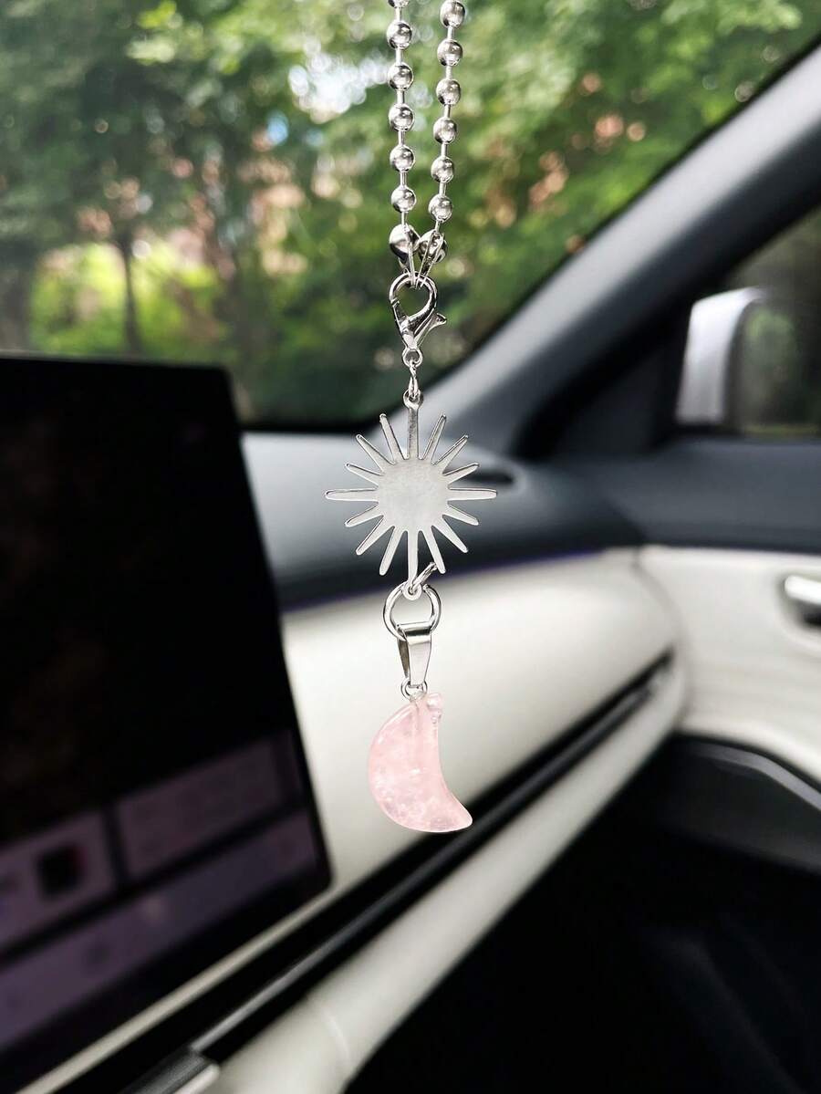 日月車用吊飾,創意車內後視鏡裝飾吊墜,人造石月亮吊墜,完美節日禮物 - 太陽月亮 - 查看 1
