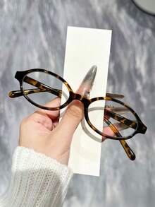 1 Pair/2 Pairs Women's Oval Frame Plano Glasses, Retro Y2K Style Computer Glasses, Small Customized Daily Use Round Frame - Clear - View 3