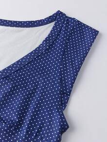 Women's Deep V Neck Tops Summer Short Cap Sleeve Dot Print  Slim Fit T-Shirt - Navy Blue - View 7