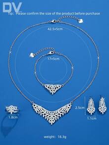 DV JEWELRY 5pcs/Set Artificial Cubic Zirconia White Gold Plated Luxury Necklace, Bracelet, Earrings, Hidden Opening Ring Jewelry Set, Elegant Women's Jewelry For Date, Party, Anniversary Gift - Silver - View 6