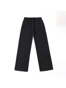 Men's Vintage Washed Wide Leg Pants, Red Rhinestone Flame Graphic Drawstring Streetwear Trousers, Casual Y2K Style Bottoms - Black - View 3