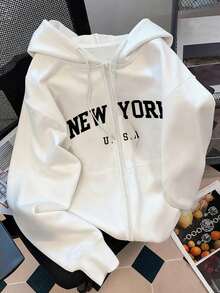Adecuado para ropa de abrigo, otoño/invierno, otoño, temporada de vuelta al colegio, diseño gráfico, diseño de letras, de moda y versátil, imprescindible para mujeres, sudadera de mujer - Blanco - Ver 1